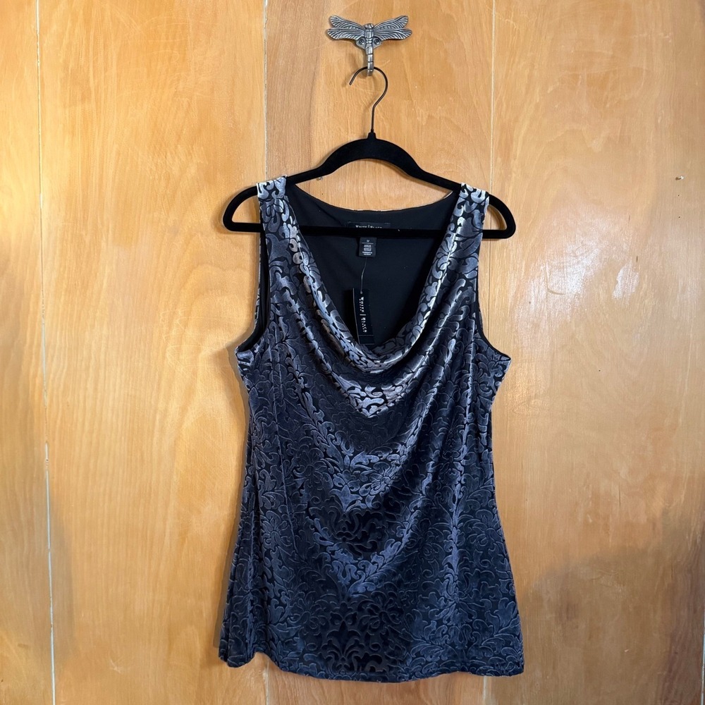 White House Black Market Velvet Damask Burnout Cowl Neck Top Medium NWT - Picture 2 of 8
